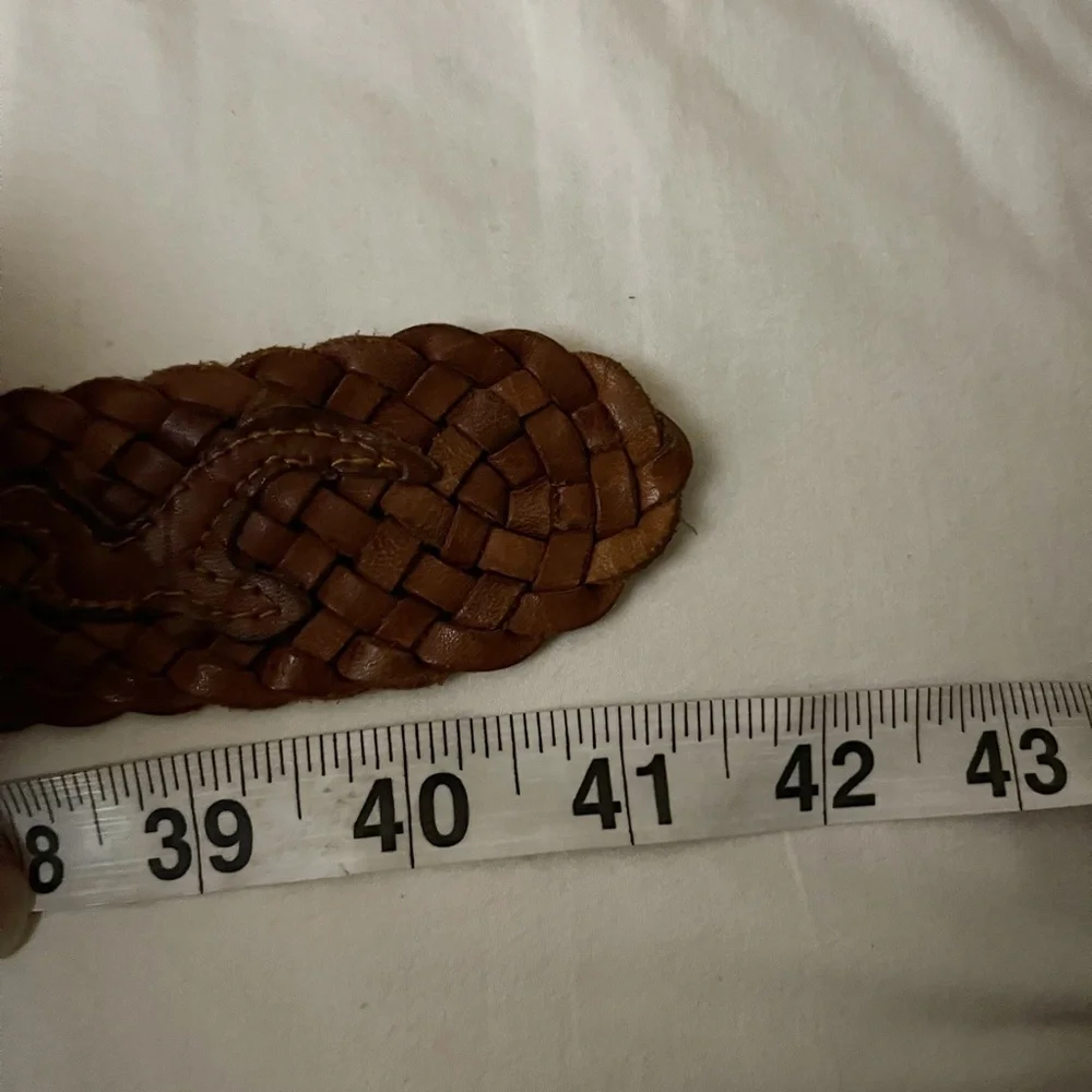 Hollister Woven Braided Leather Belt Women XS S Brown Brass Buckle Vintage